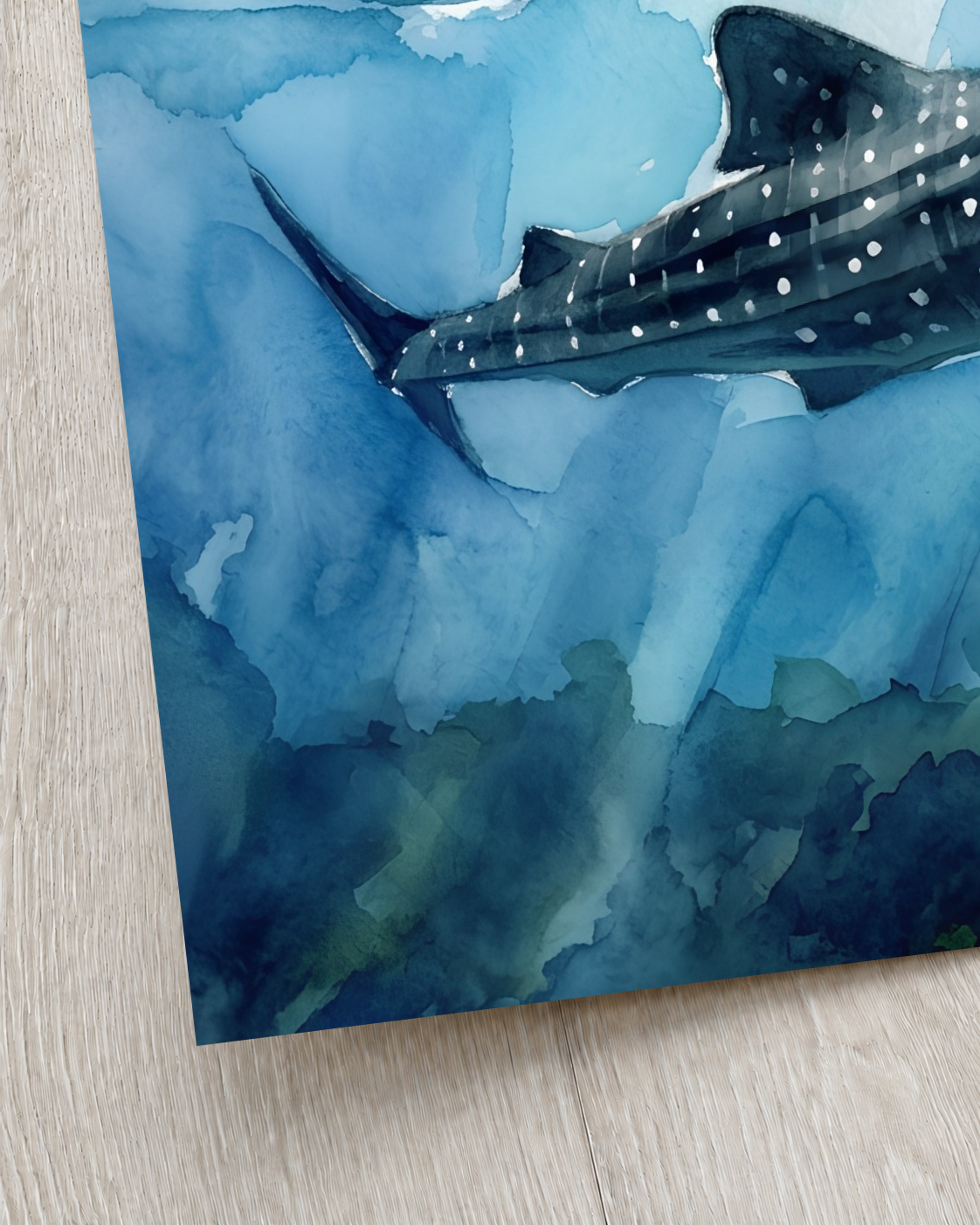 Close-up of the unframed whale shark print showing the fine art paper edge