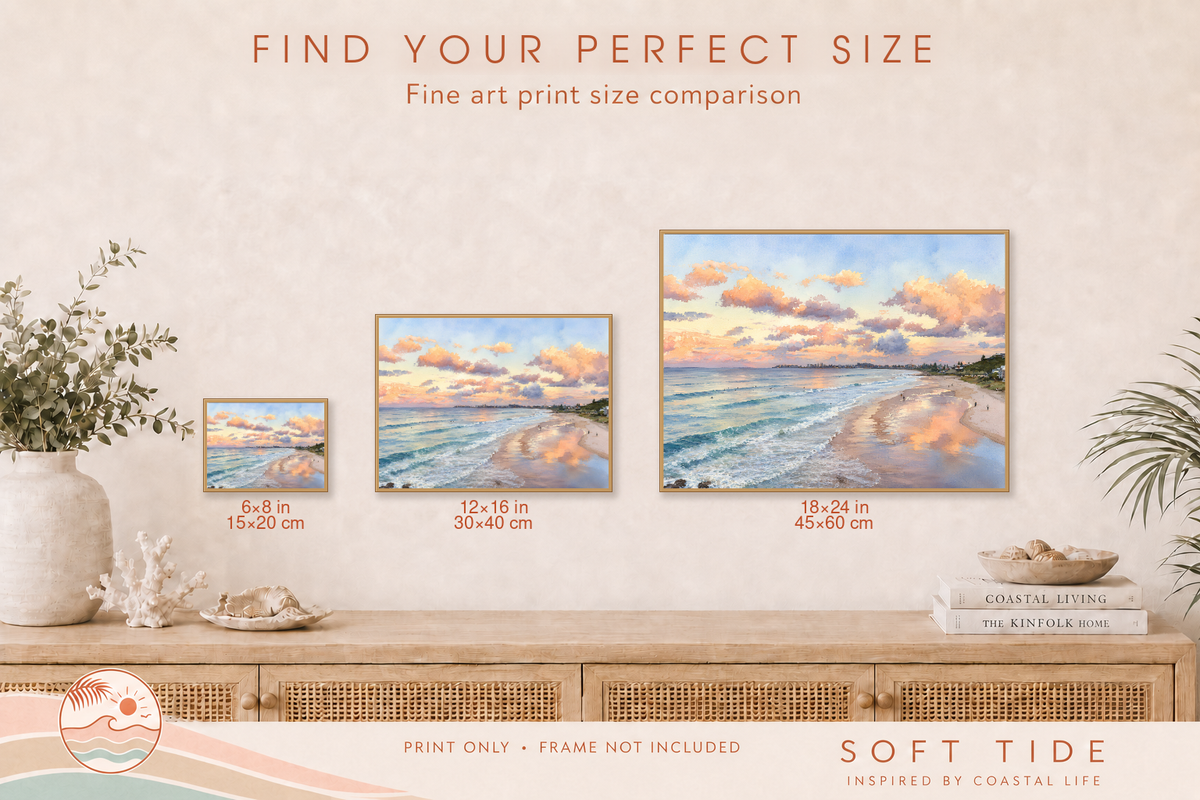 Currumbin Beach print size comparison for 15 × 20 cm, 30 × 40 cm and 45 × 60 cm
