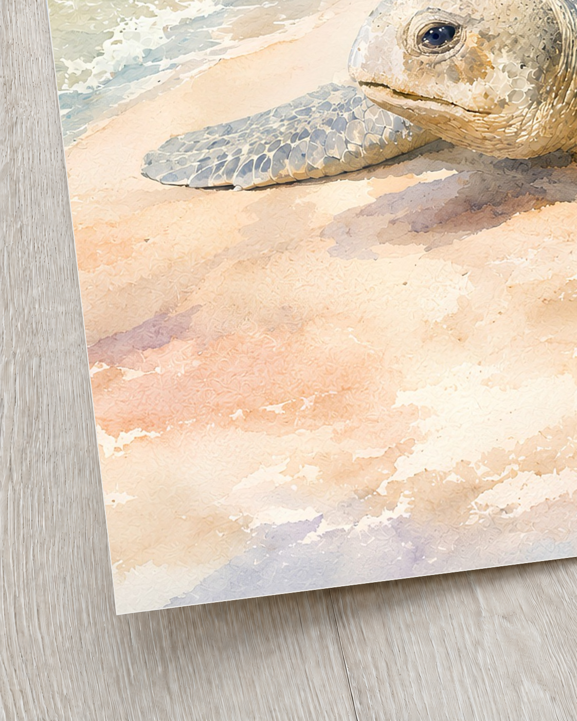 Close-up of Australian sea turtle artwork printed on unframed premium matte paper